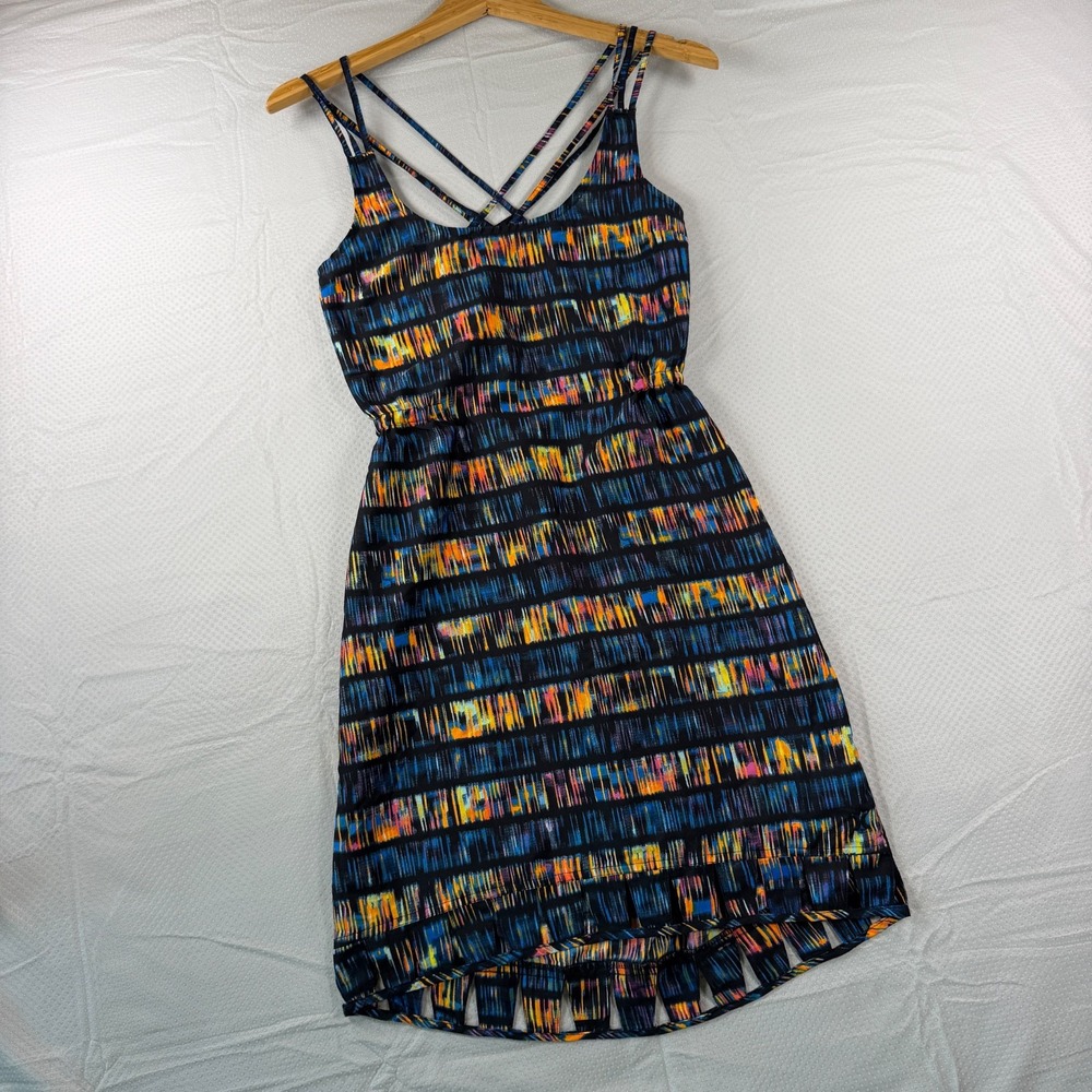 Hurley Womens Strappy Crossover Sundress Multi Color Abstract Hi-Low Hem Sz S